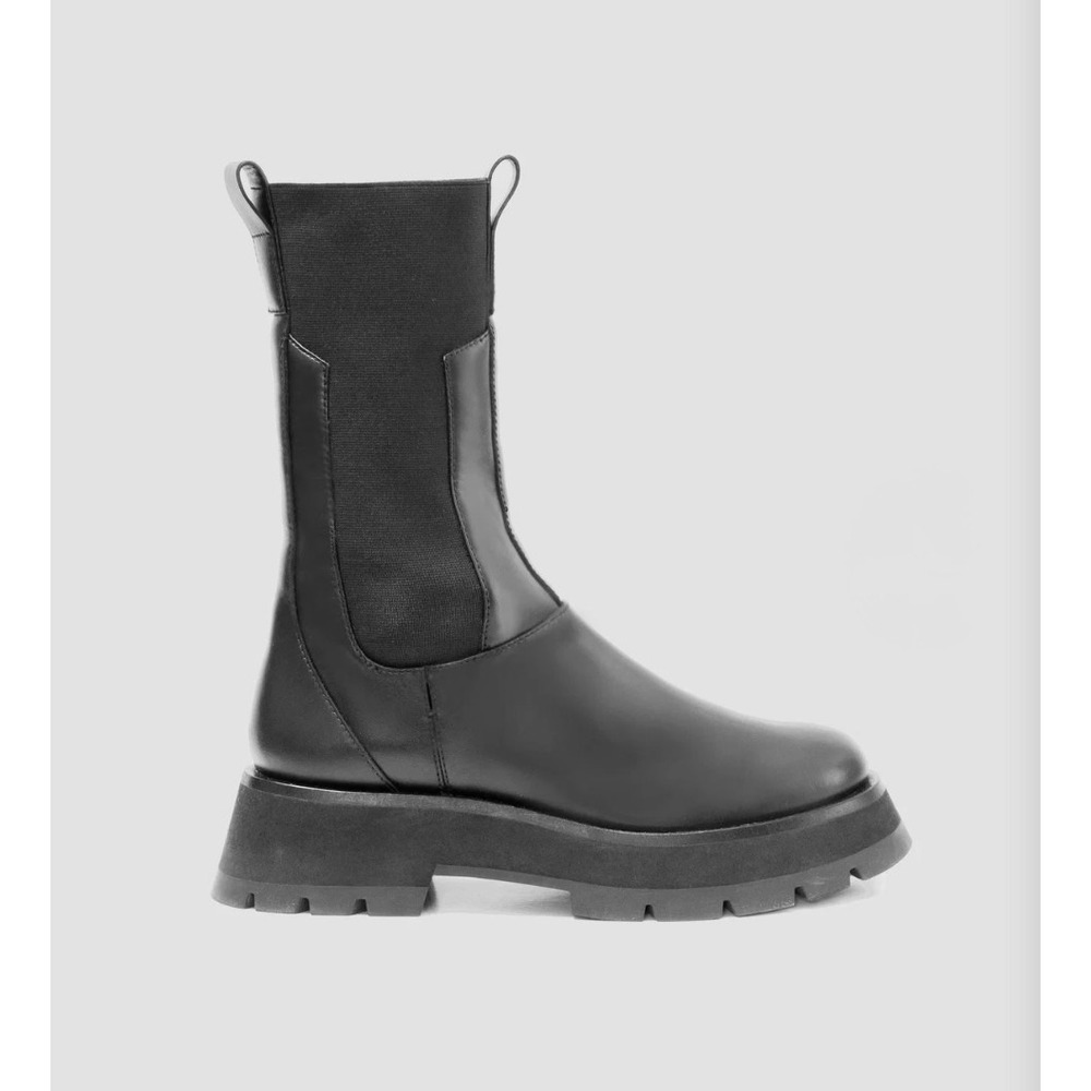 3.1 Phillip Lim Kate Lug Sole Combat Boots Black Leather Platform Mid Calf 38.5